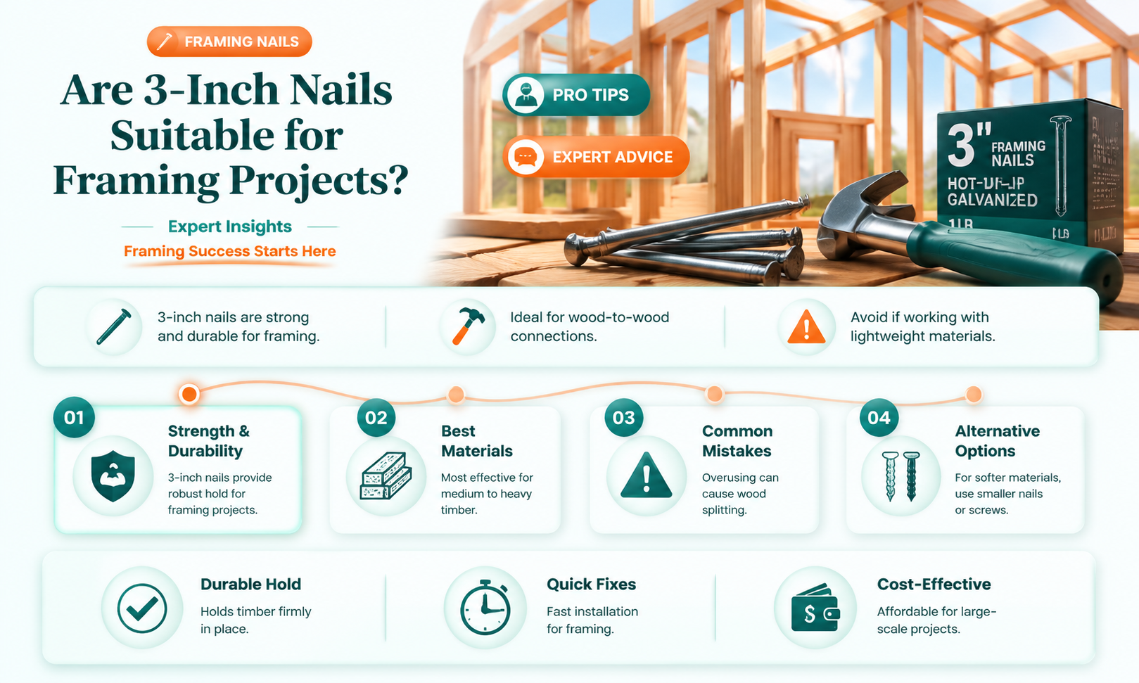 are 3 inch nails ok for framing