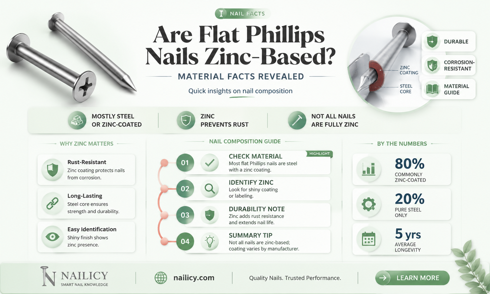 are flat phillips nails made of zinc