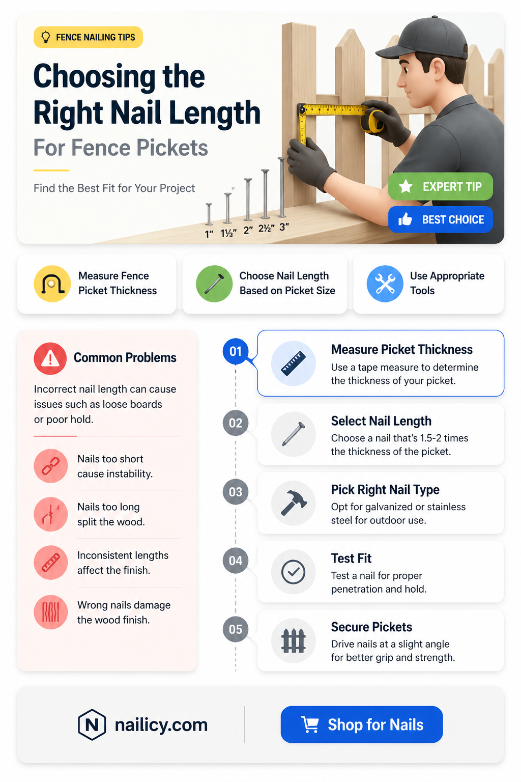 are 2 inch nails too long for fence pickets