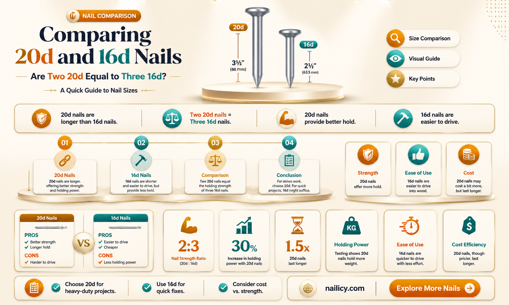are 2 20d nails eual to 3 16d