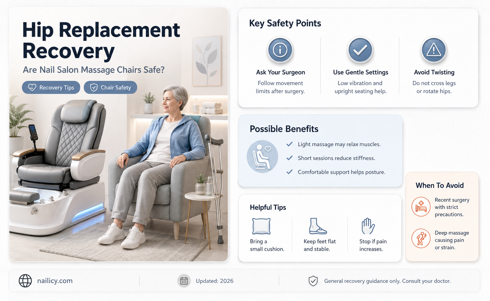 are nail salon massage chair ok after hip replacement