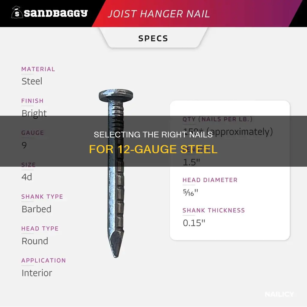 how long a nail for 12 guage steel