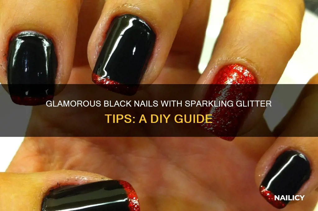 how to do black nails with glitter tips