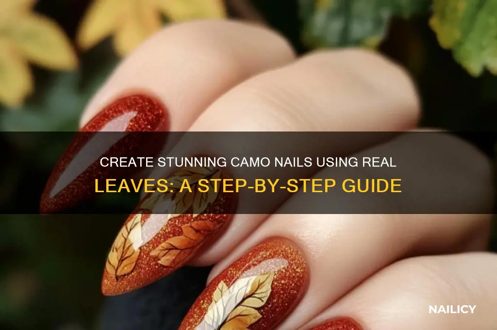 how to do camo nails with real leaves