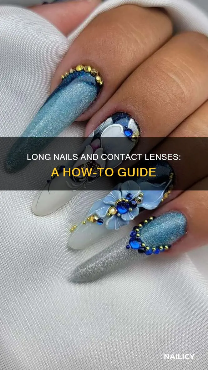 how to put contact lens with long nails