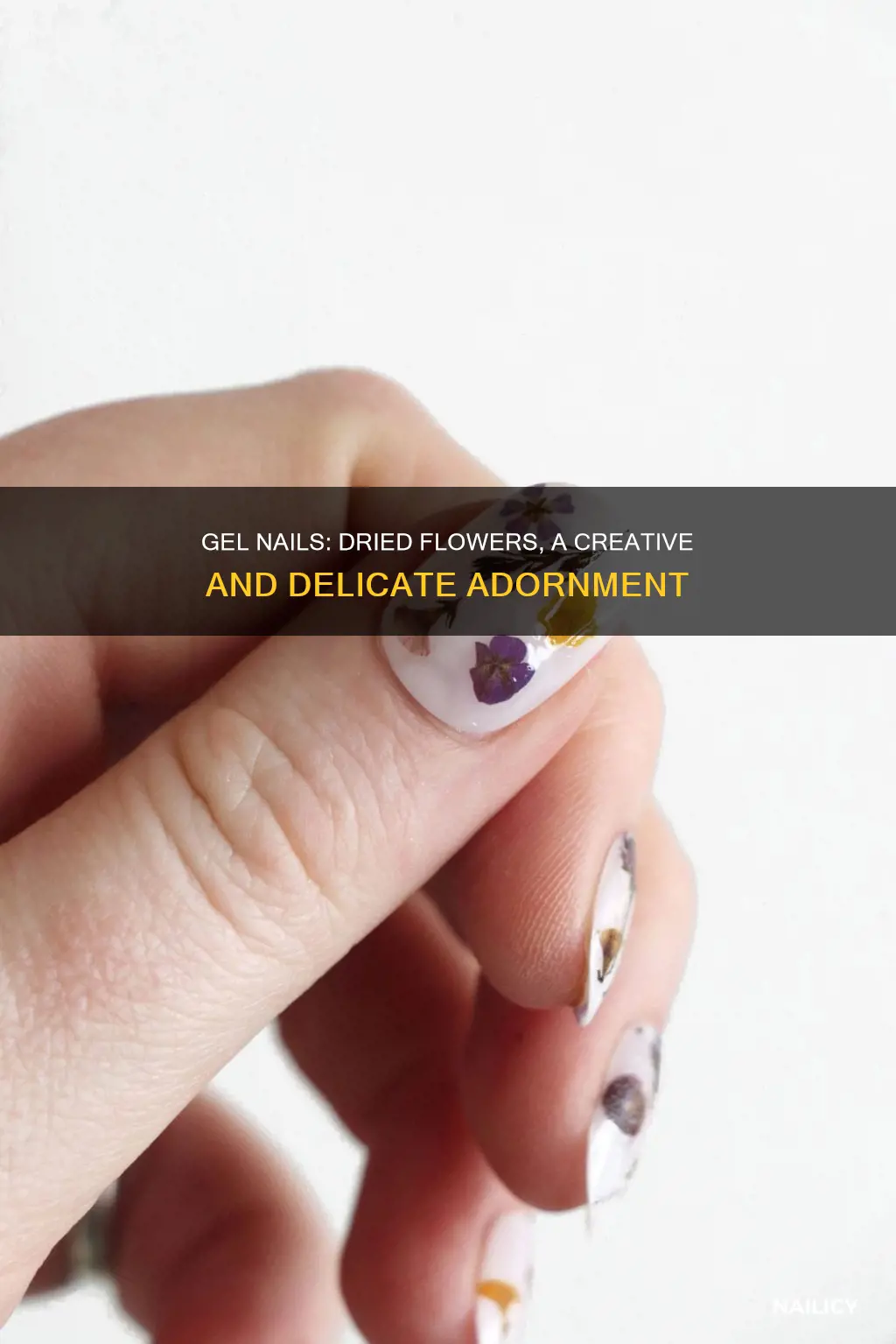how to put dried flowers on gel nails