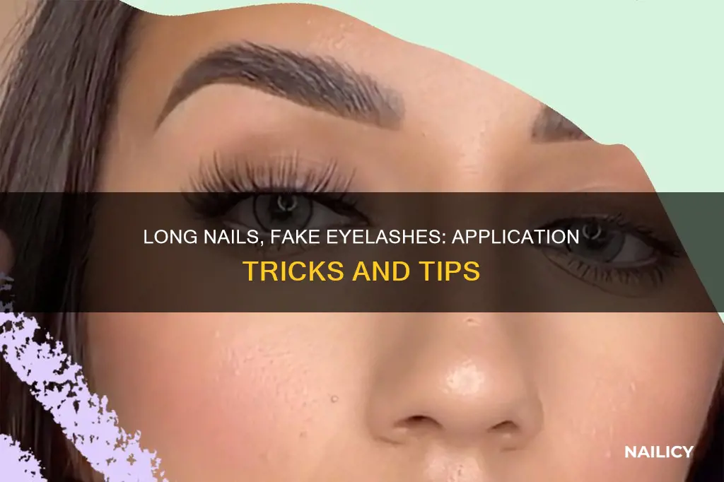 how to put on fake eyelashes with long nails