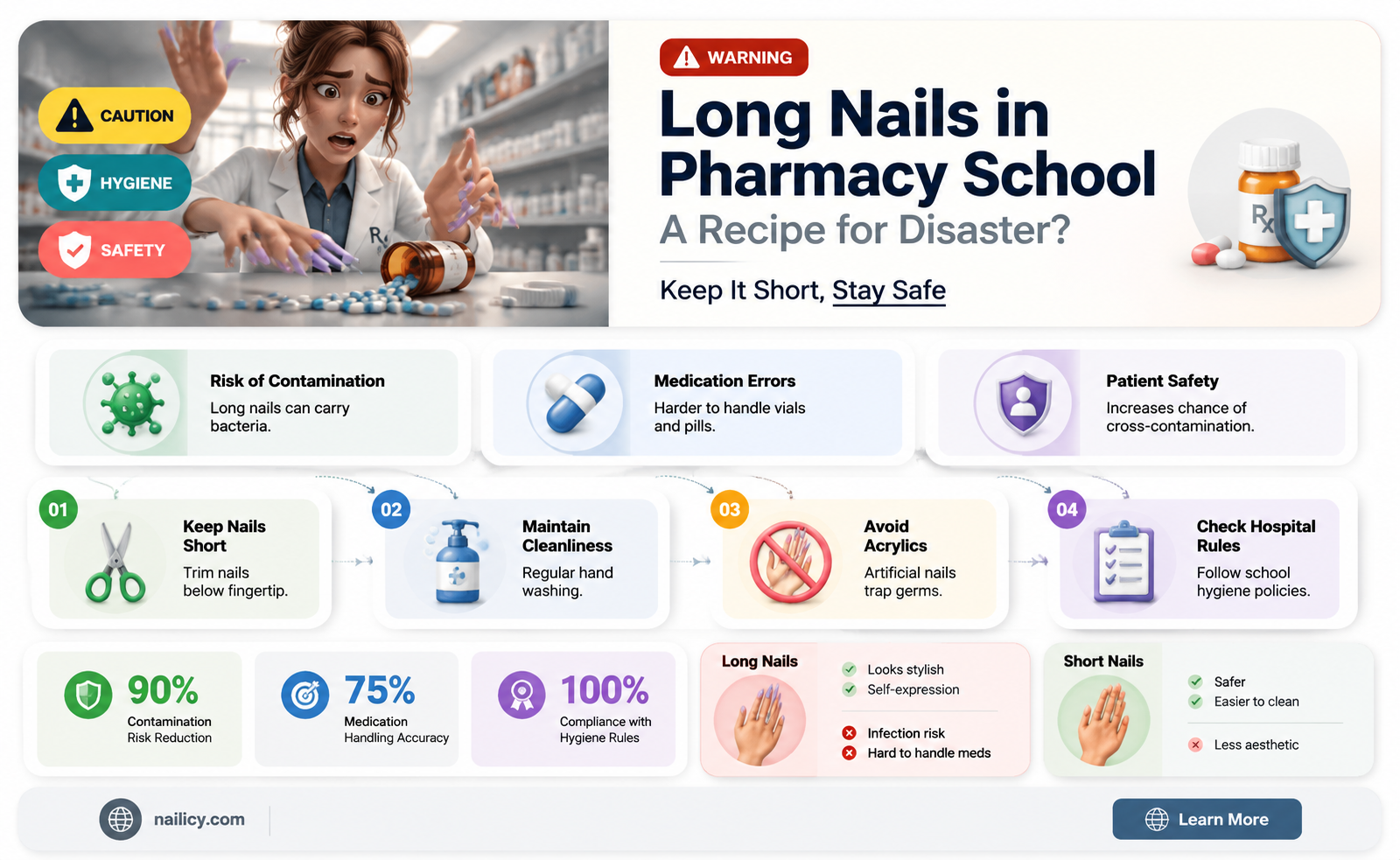 are long nails appropriate for pharm school