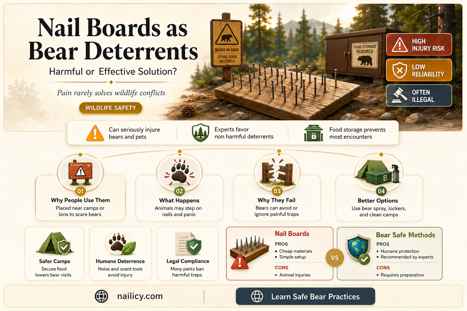 are nail boards as a deterrant harmful tobears