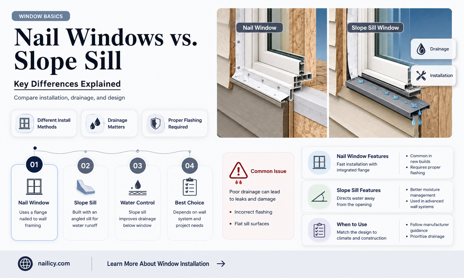 are nail on windows same as slope sill