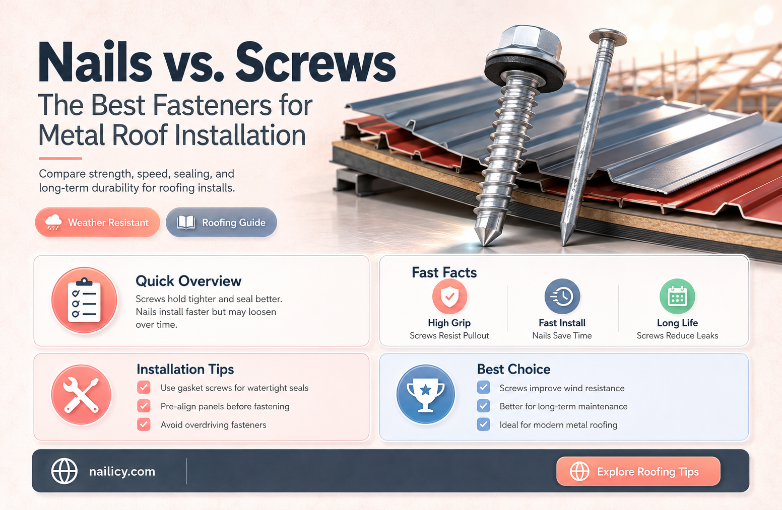 are metal roofs attached with nails or screws